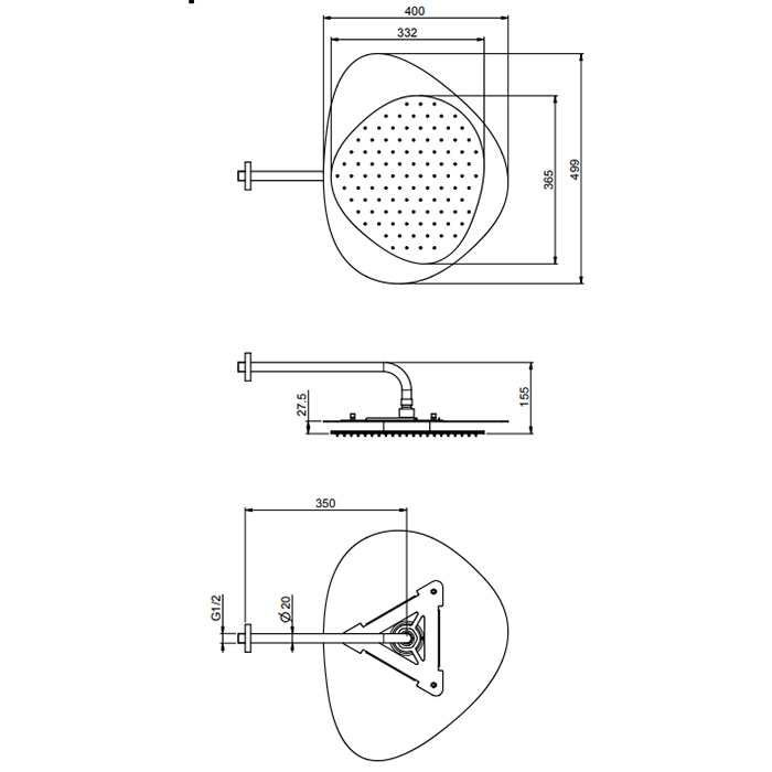 Верхний душ с настенным держателем 35см.  Fima Carlo Frattini Wellness Cloud F2650CCR (хром)