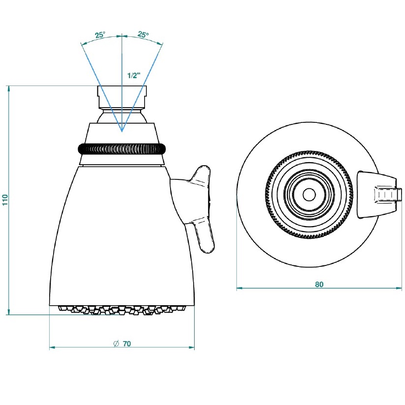 Верхний душ с регулировкой напора 7x7 см. THG Mossi A2N-A02-288L (хром)