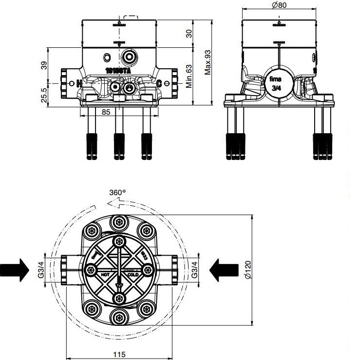 Внутренняя часть напольного смесителя для ванны Fima Carlo Frattini F3020