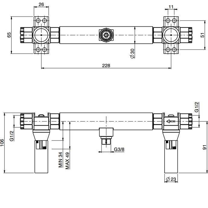 Внутренняя часть настенного смесителя для раковины Fima Carlo Frattini SO F2350, на 3 отверстия