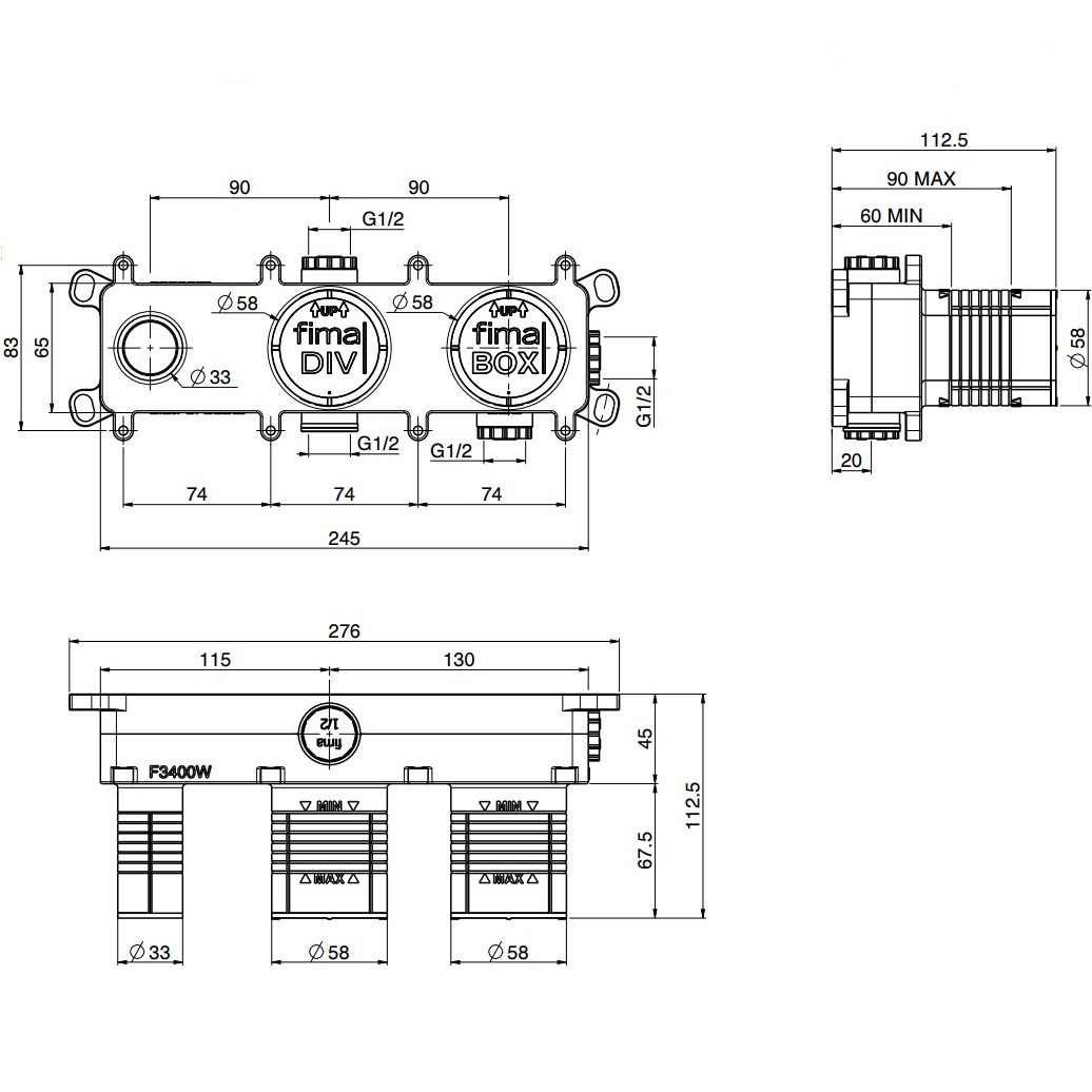 Внутренняя часть встраиваемого смесителя для душа на 2 источника Fima Carlo Frattini F3400W