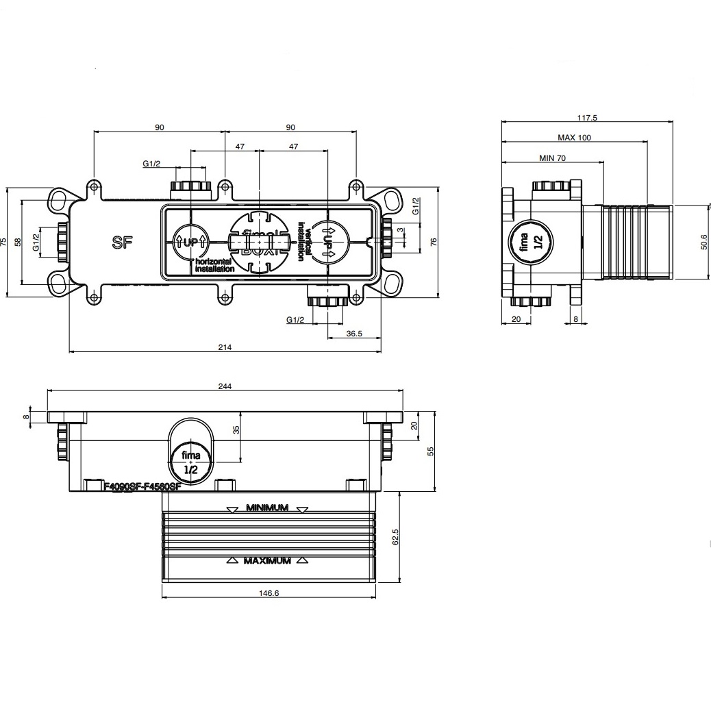 Внутренняя часть встраиваемого смесителя для душа на 2 выхода Fima Carlo Frattini F4560SF