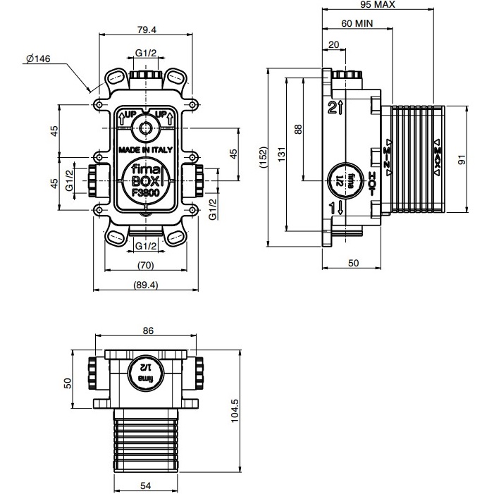 Внутренняя часть встраиваемого смесителя на 1-2 выхода Fima Carlo Frattini F3800