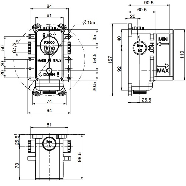 Внутренняя часть встраиваемого смесителя на 1-2 выхода Fima Carlo Frattini Fimabox F3000