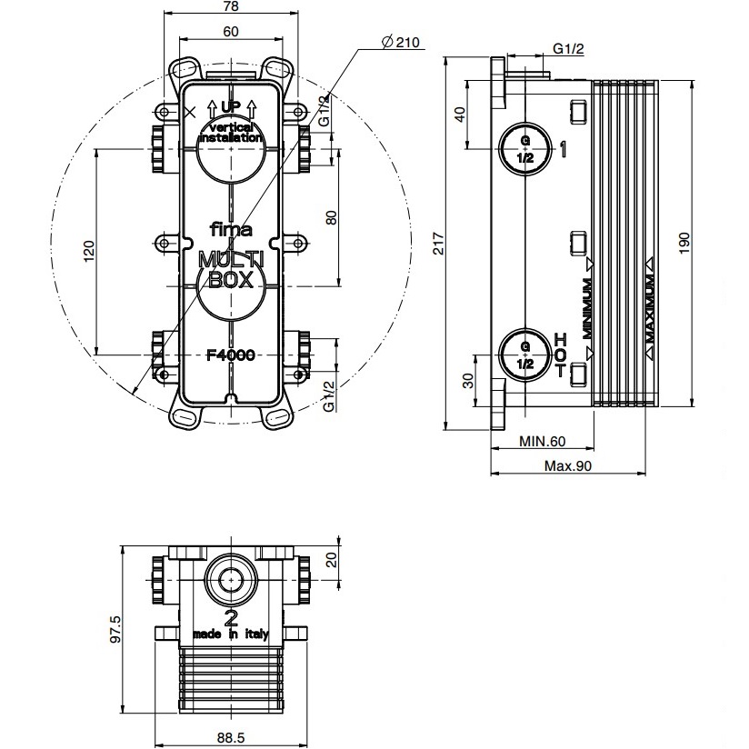 Внутренняя часть встраиваемого смесителя на 2/3 источника Fima Carlo Frattini F4000