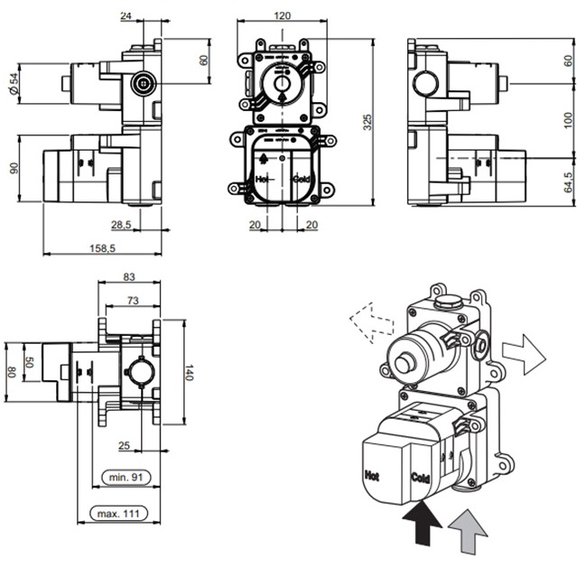 Встраиваемая часть, термостата на 4 потребителя Almar E176504