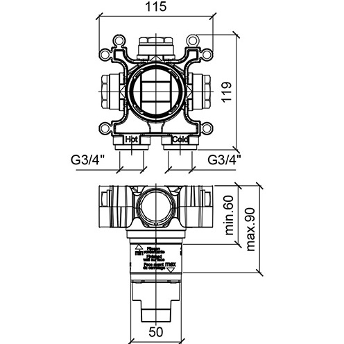 Встраиваемая часть однорычажного смесителя без переключения Almar Modula E186900