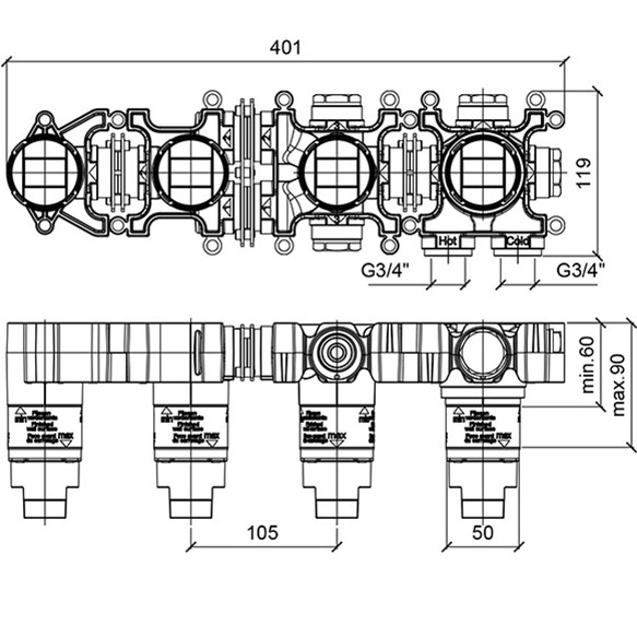 Встраиваемая часть однорычажного смесителя с переключателем на 2 положения Almar Modular E169004