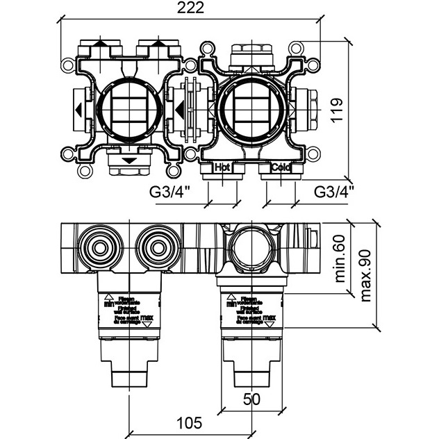 Встраиваемая часть однорычажного смесителя с переключателем на 3 положения Almar Modula E186902