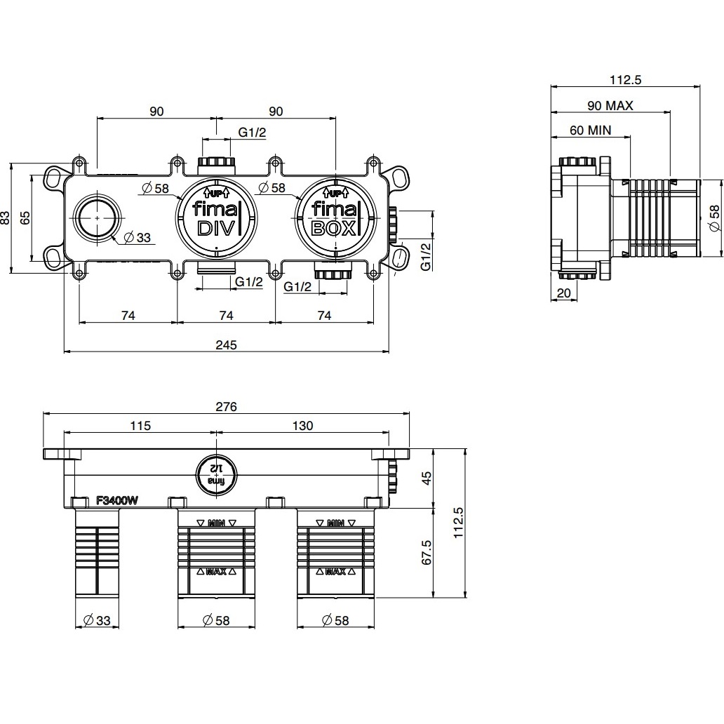 Встраиваемая часть смесителя для душа на 2 источника Fima Carlo Frattini F3400