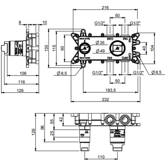 Встраиваемая часть смесителя для раковины из стены Almar E134003