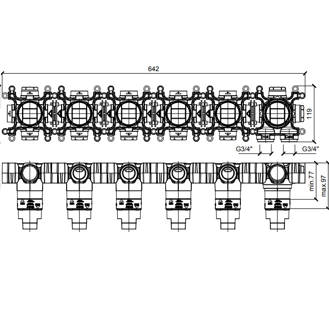 Встраиваемая часть термостатического смесителя на 5 потребителей Almar Modula E176915