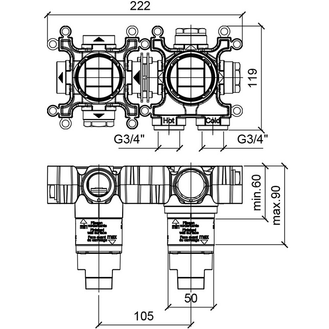 Встраиваемая часть термостатического смесителя с переключателем на 2 положения Almar Modula E176901