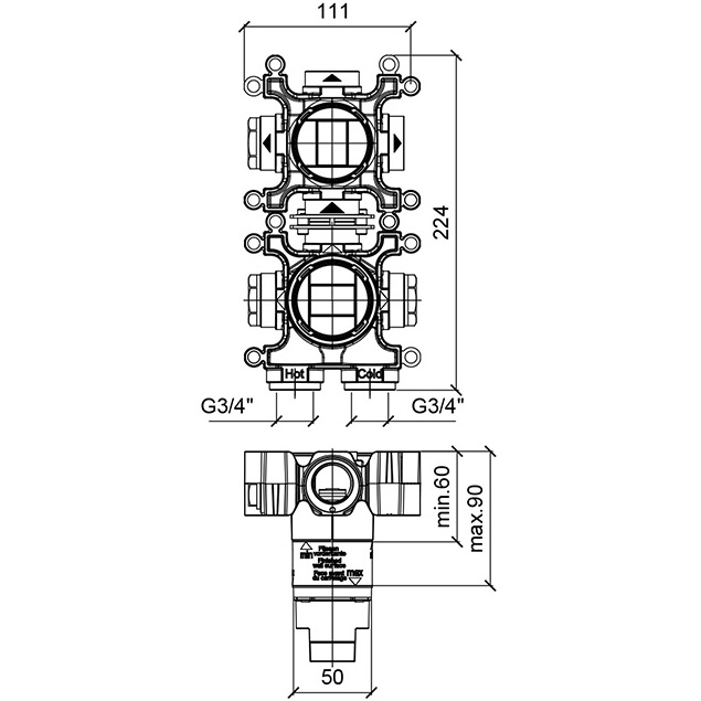 Встраиваемая часть термостатического смесителя с переключателем на 2 положения Almar Modula E176906