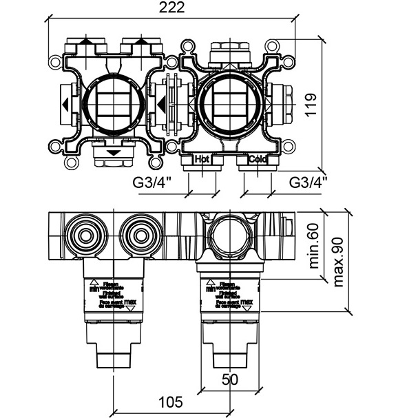 Встраиваемая часть термостатического смесителя с переключателем на 3 положения Almar Modula E176902