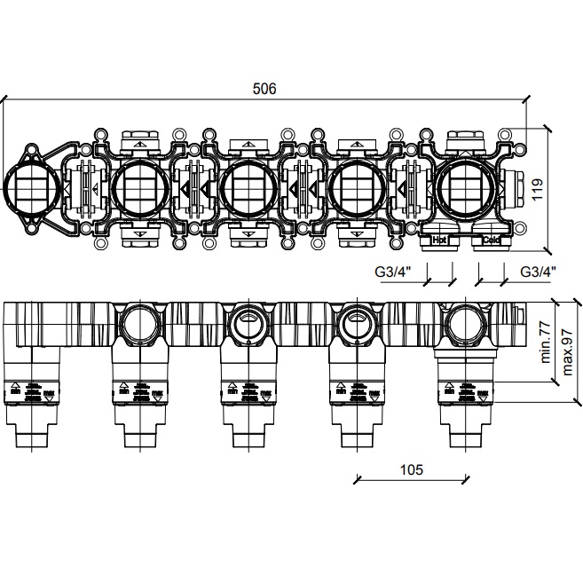 Встраиваемая часть термостатического смесителя с переключателем на 3 положения Almar Modula E176911