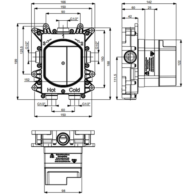 Встроенная часть для термостатов и смесителей, 1,2,3 потребителя Almar E134001