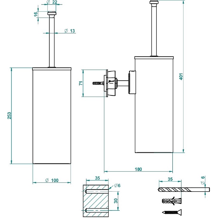 Ёршик для туалета подвесной THG Petale De Cristal Bleu U6B-F01-4720C (золотой, синий хрусталь)
