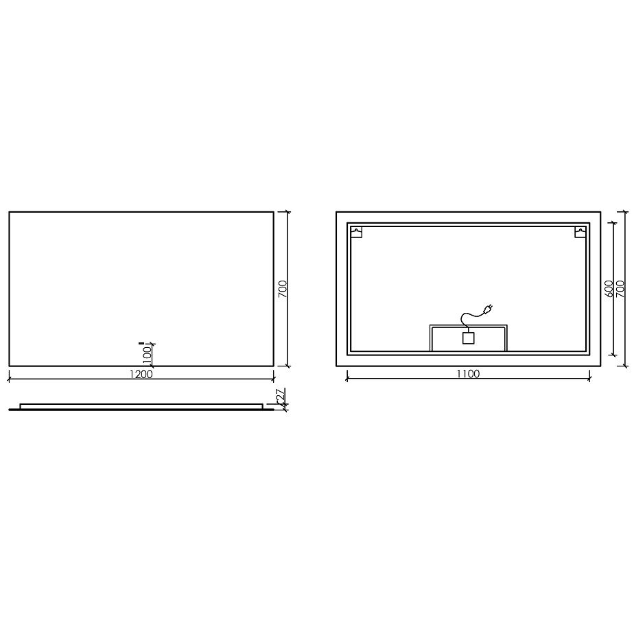 Зеркало Sancos Square SQ1200 120x70 см. с подсветкой