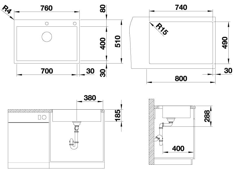 Мойка кухонная Blanco Zerox 700-IF/A 521631 76х51
